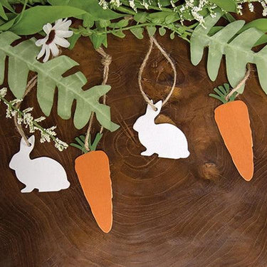 6 Set Wooden Bunny & Carrot Ornaments - The Fox Decor